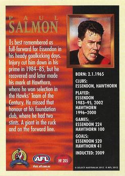 2012 Select AFL Eternity - Hall of Fame Series 4 #HF205 Paul Salmon Back